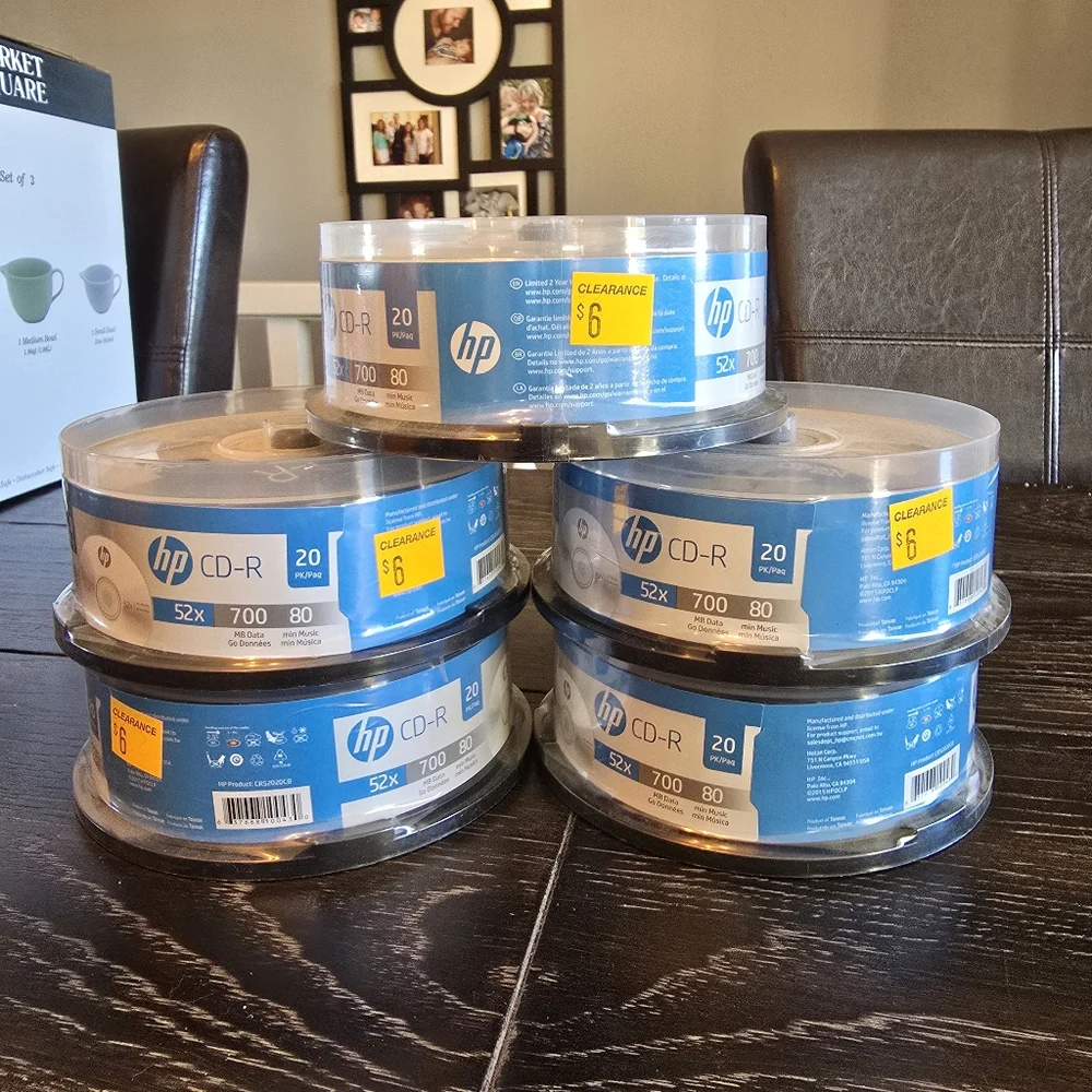5 - HP CD-R 52x 700 mb data 80 min music 20 pack new in package